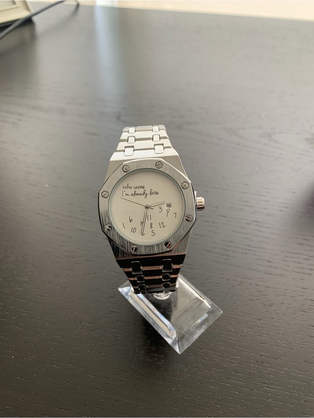 Who cares im already late dial watch Royal Oak Style White dial